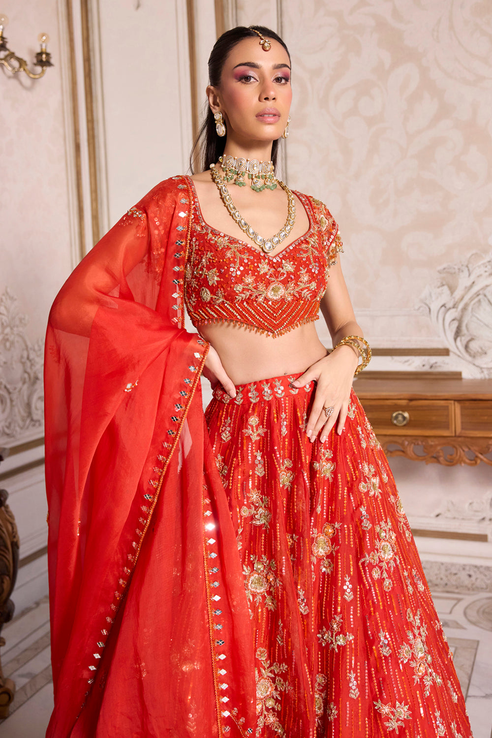 Sanya Gulati - Rust Organza Lehenga Set from Param Sundari