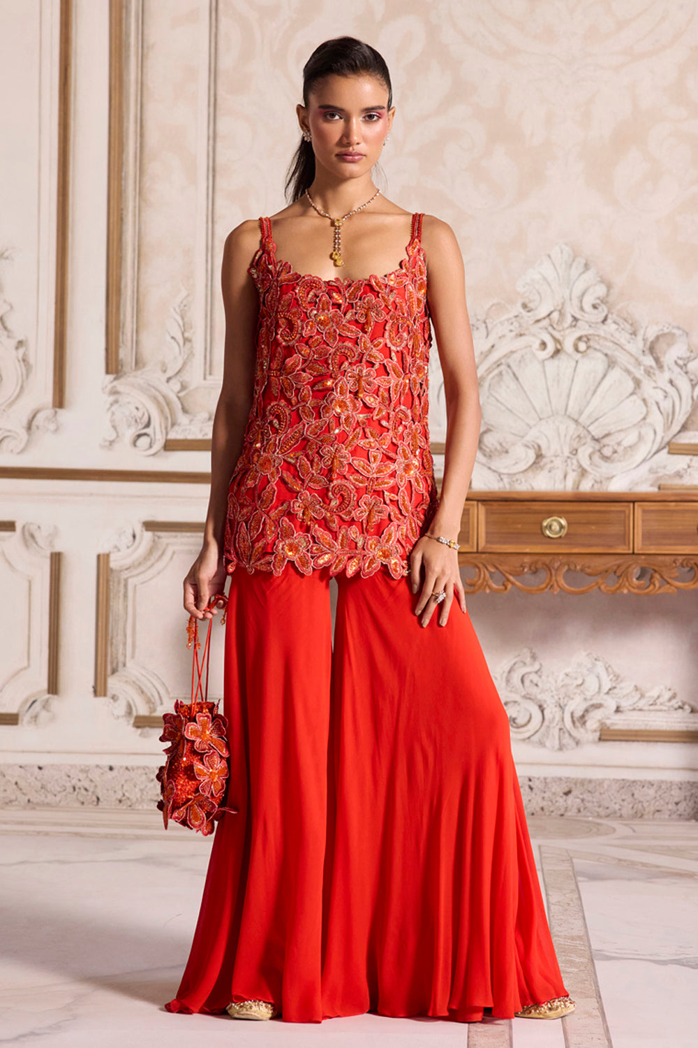 Sanya Gulati - Rust Cutwork Kurta and Sharara Set from Param Sundari