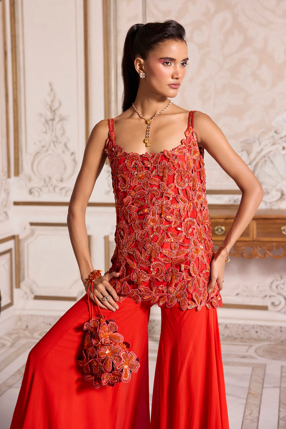 Sanya Gulati - Rust 3D Flower Potli from Param Sundari