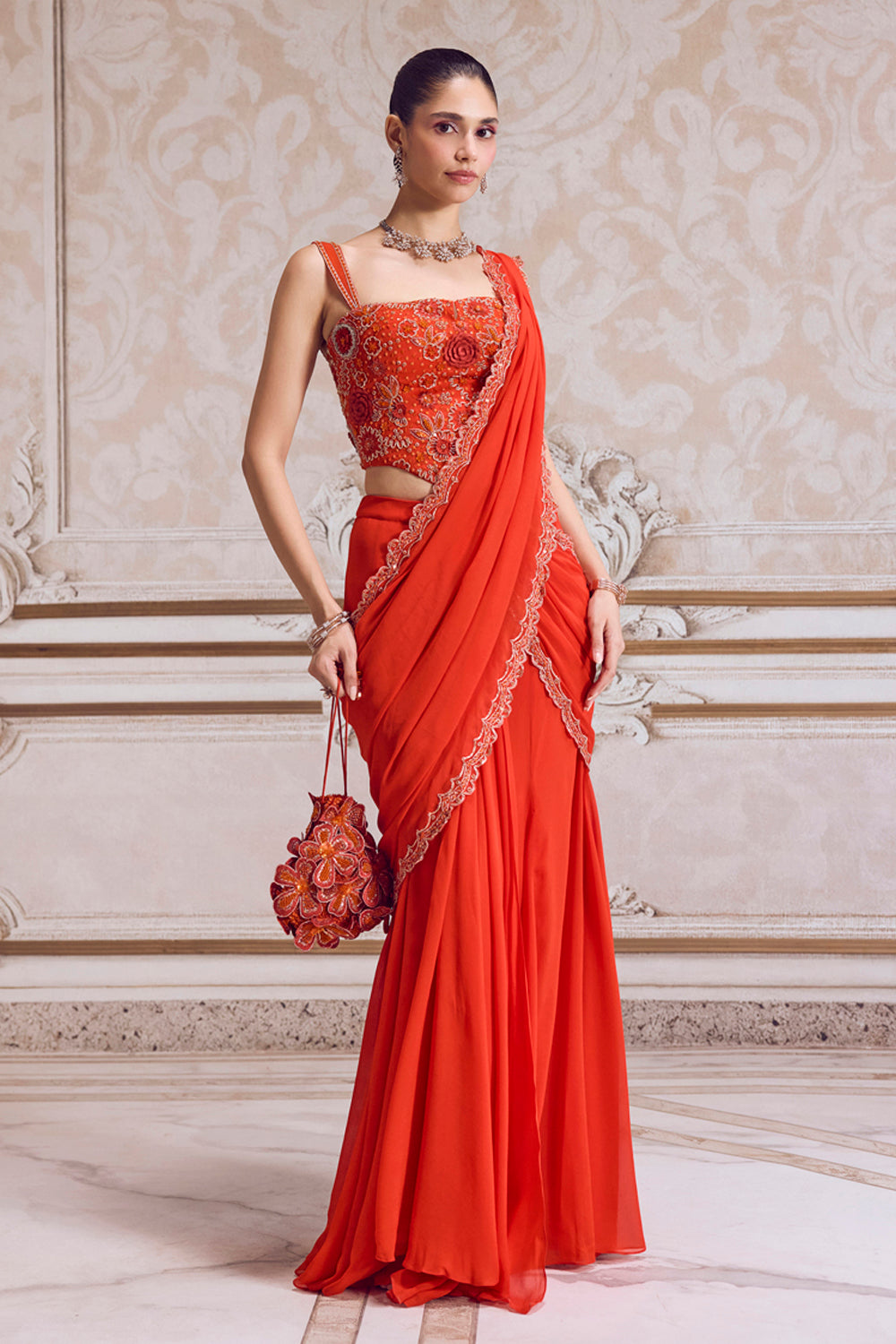 Sanya Gulati - Rust Pre-Draped Saree and Corset from Param Sundari