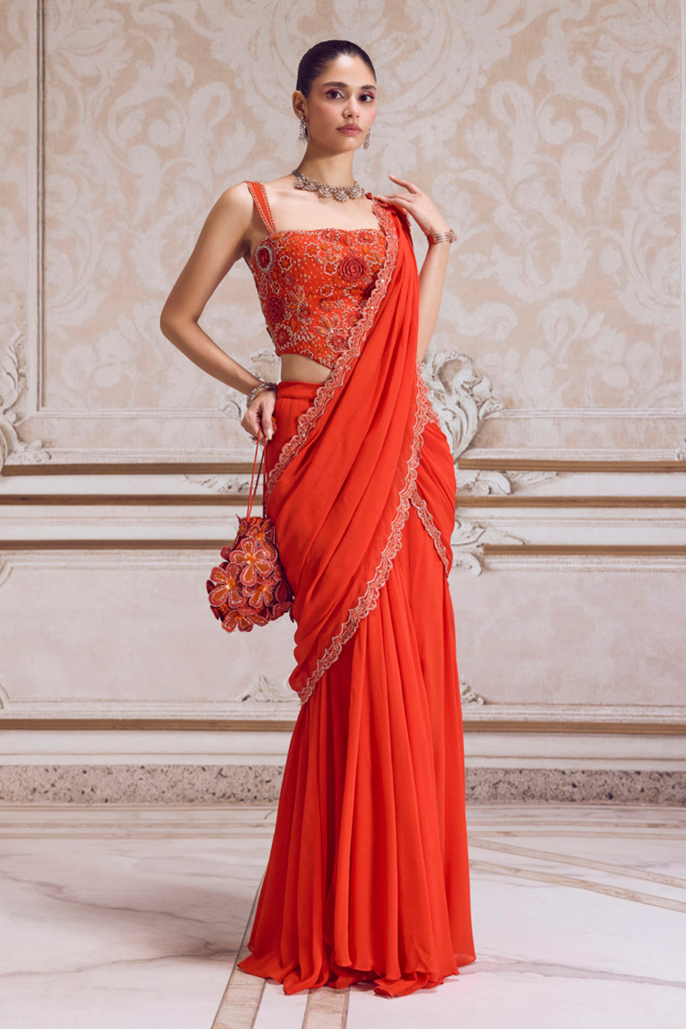 Sanya Gulati - Rust Pre-Draped Saree and Corset from Param Sundari