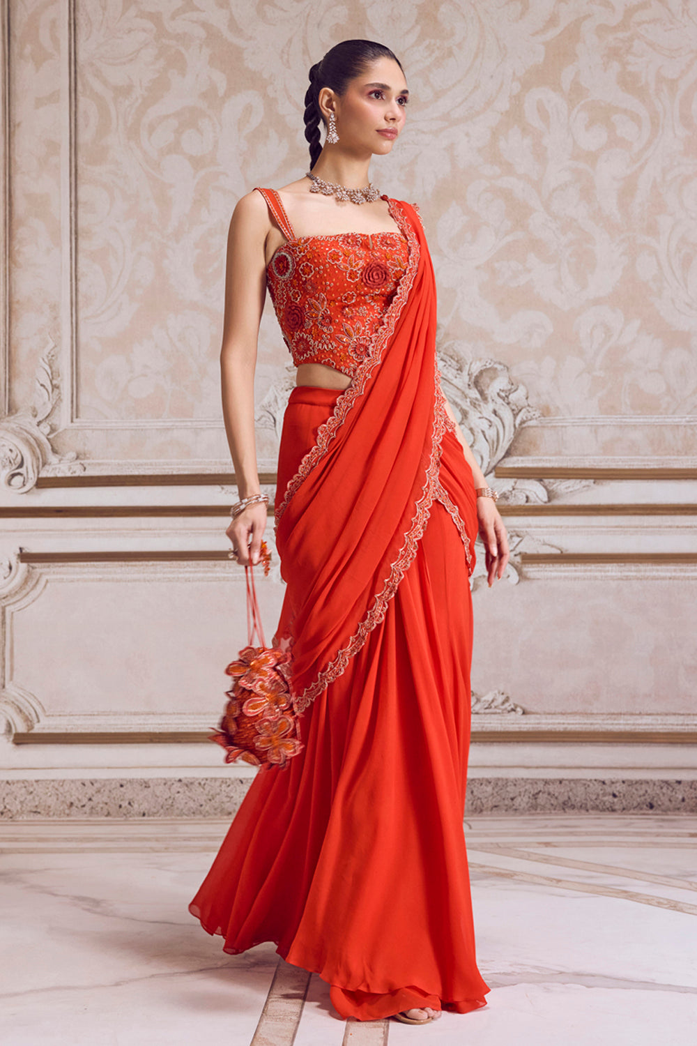 Sanya Gulati - Rust Pre-Draped Saree and Corset from Param Sundari
