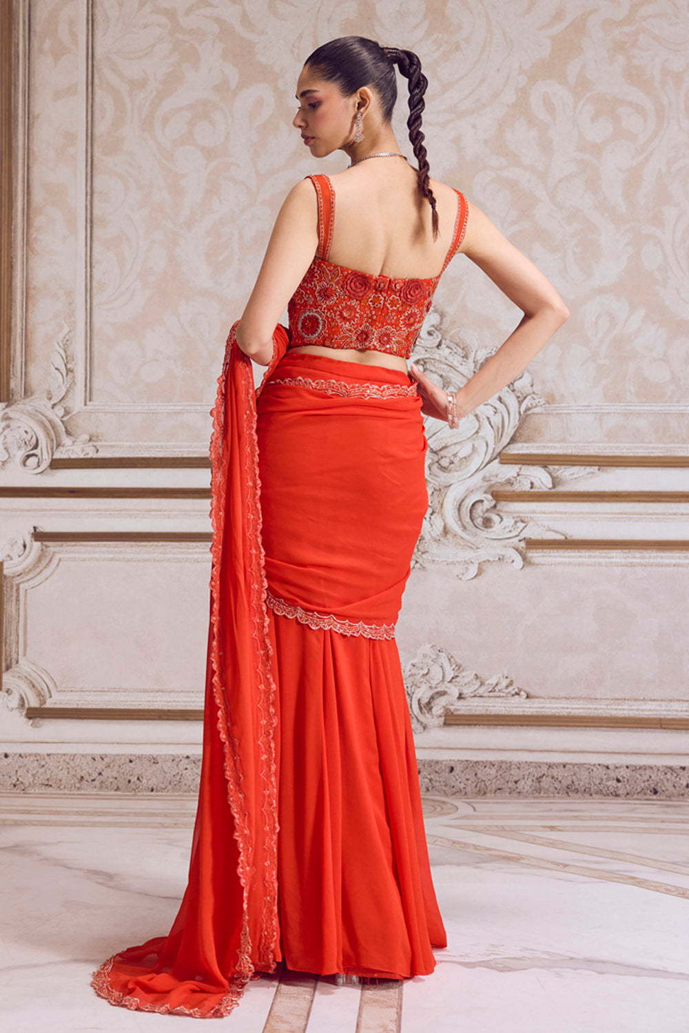 Sanya Gulati - Rust Pre-Draped Saree and Corset from Param Sundari