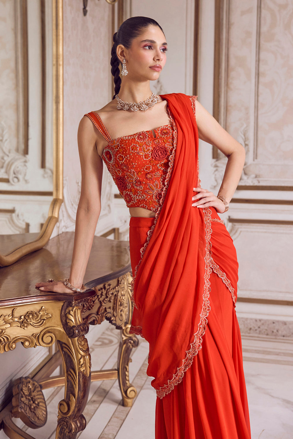 Sanya Gulati - Rust Pre-Draped Saree and Corset from Param Sundari