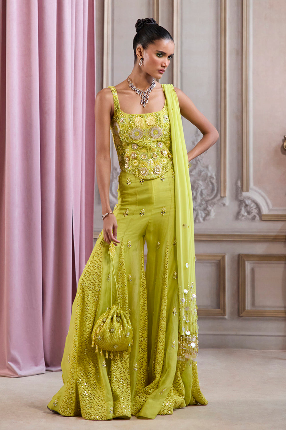 Sanya Gulati - Neon Green Corset With Sharara Set from Param Sundari
