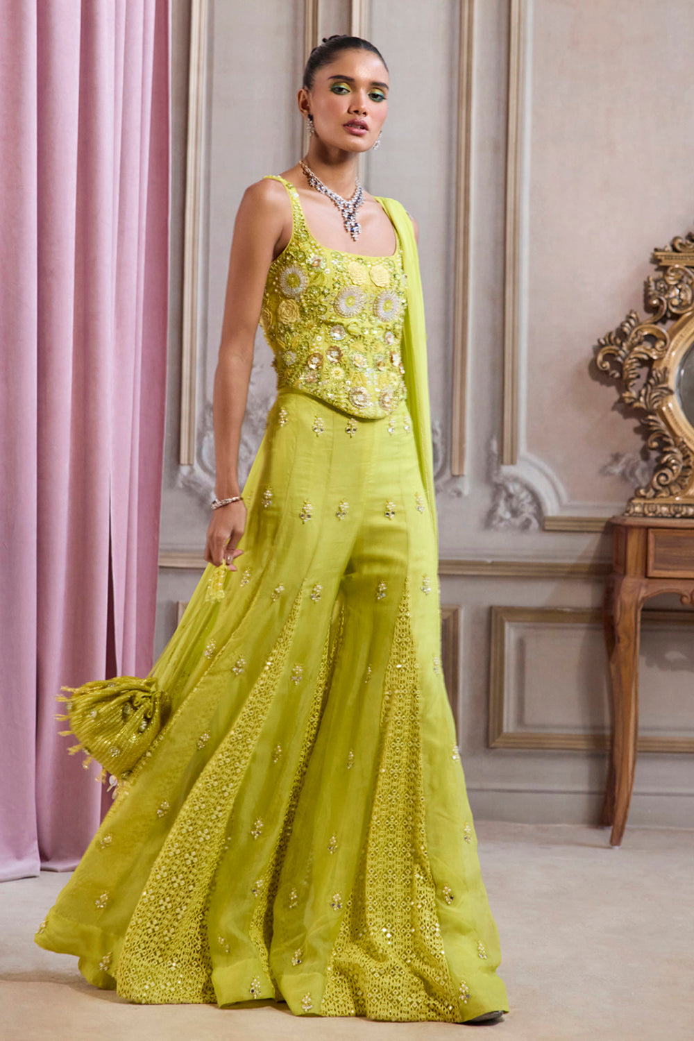 Sanya Gulati - Neon Green Corset With Sharara Set from Param Sundari