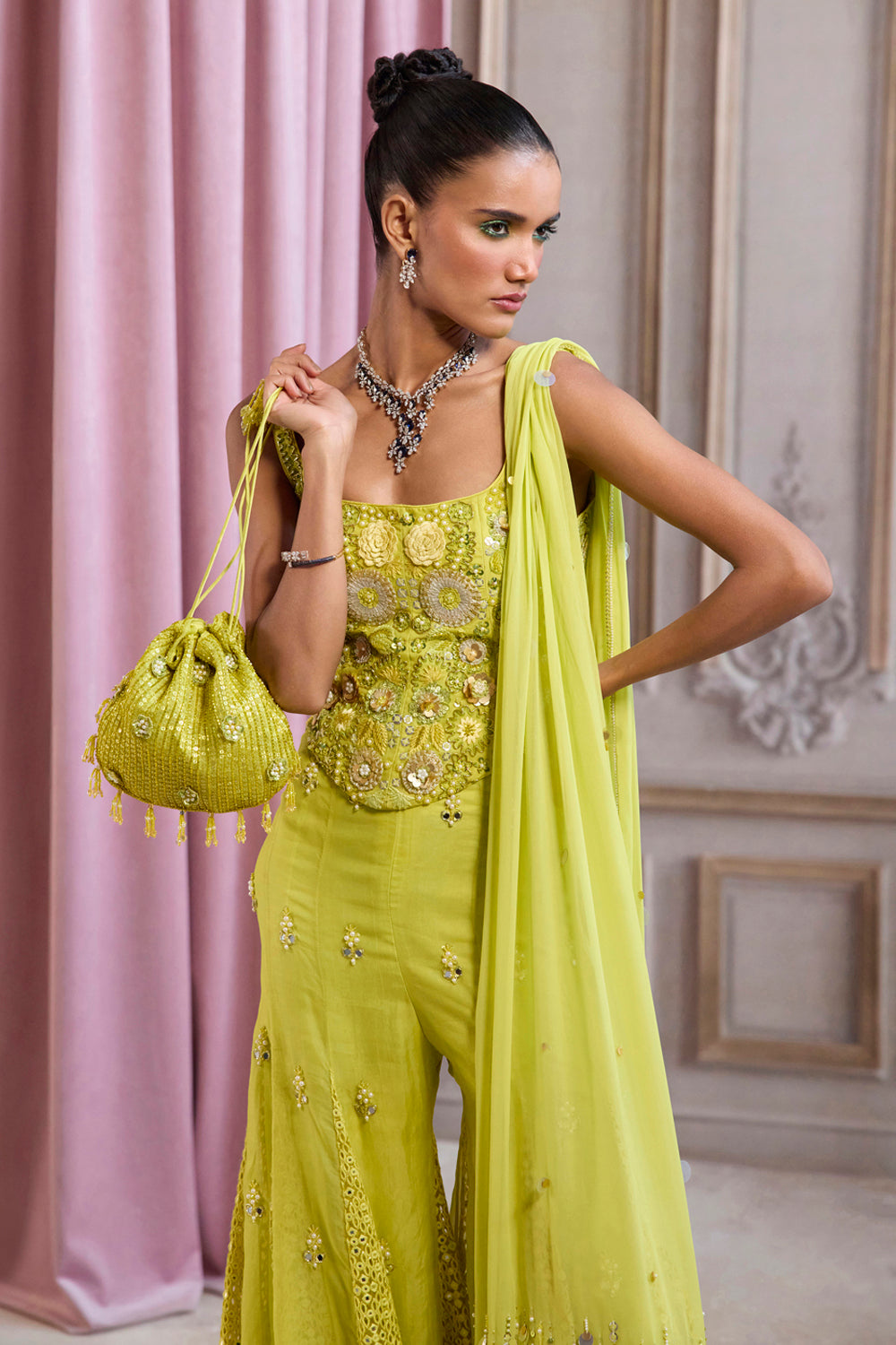 Sanya Gulati - Neon Green Corset With Sharara Set from Param Sundari