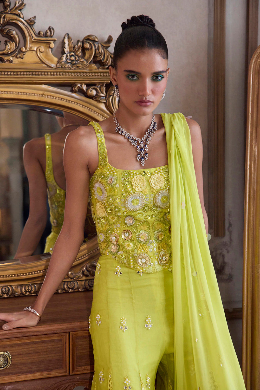 Sanya Gulati - Neon Green Corset With Sharara Set from Param Sundari