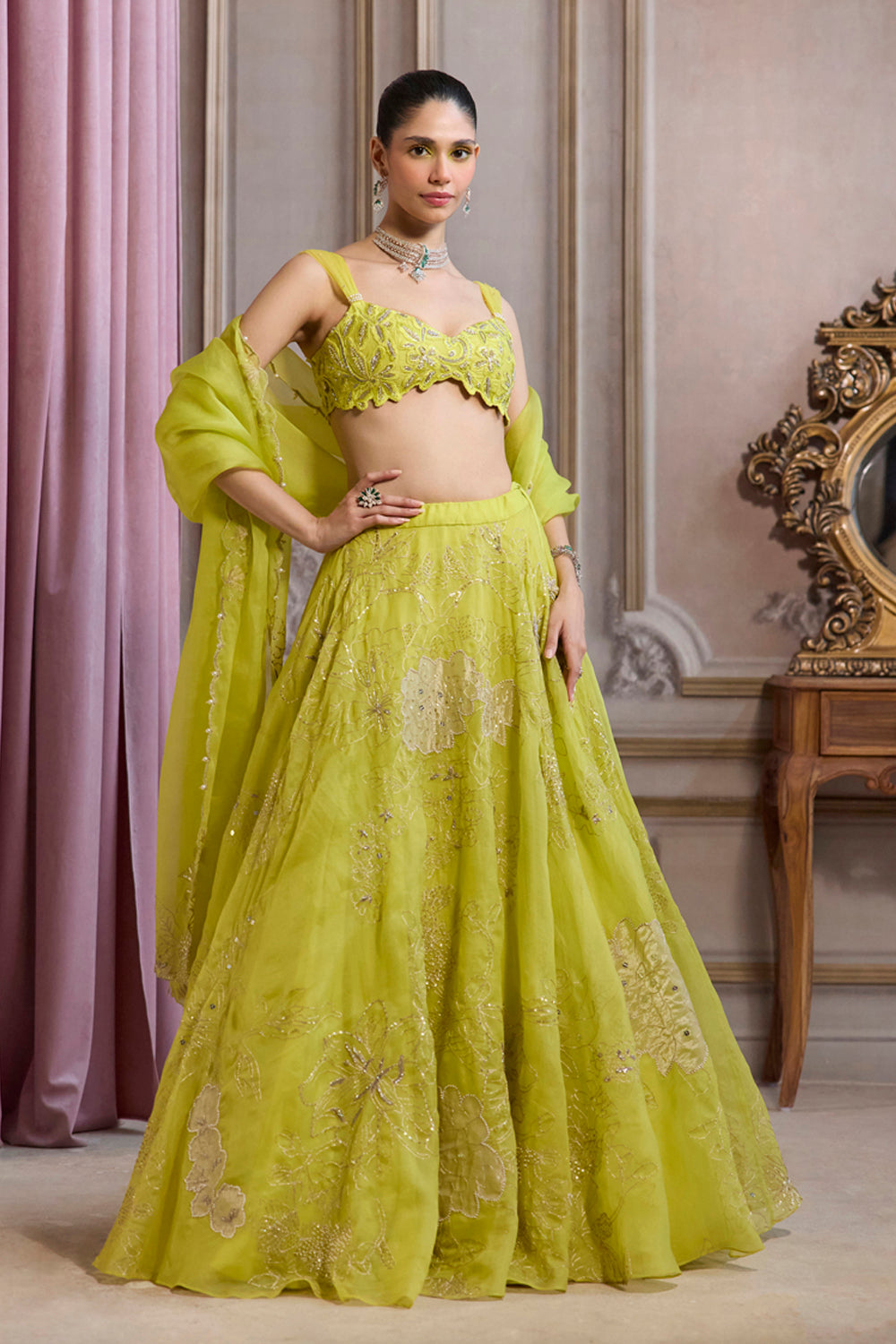 Sanya Gulati - Neon Green Organza Lehenga Set from Param Sundari