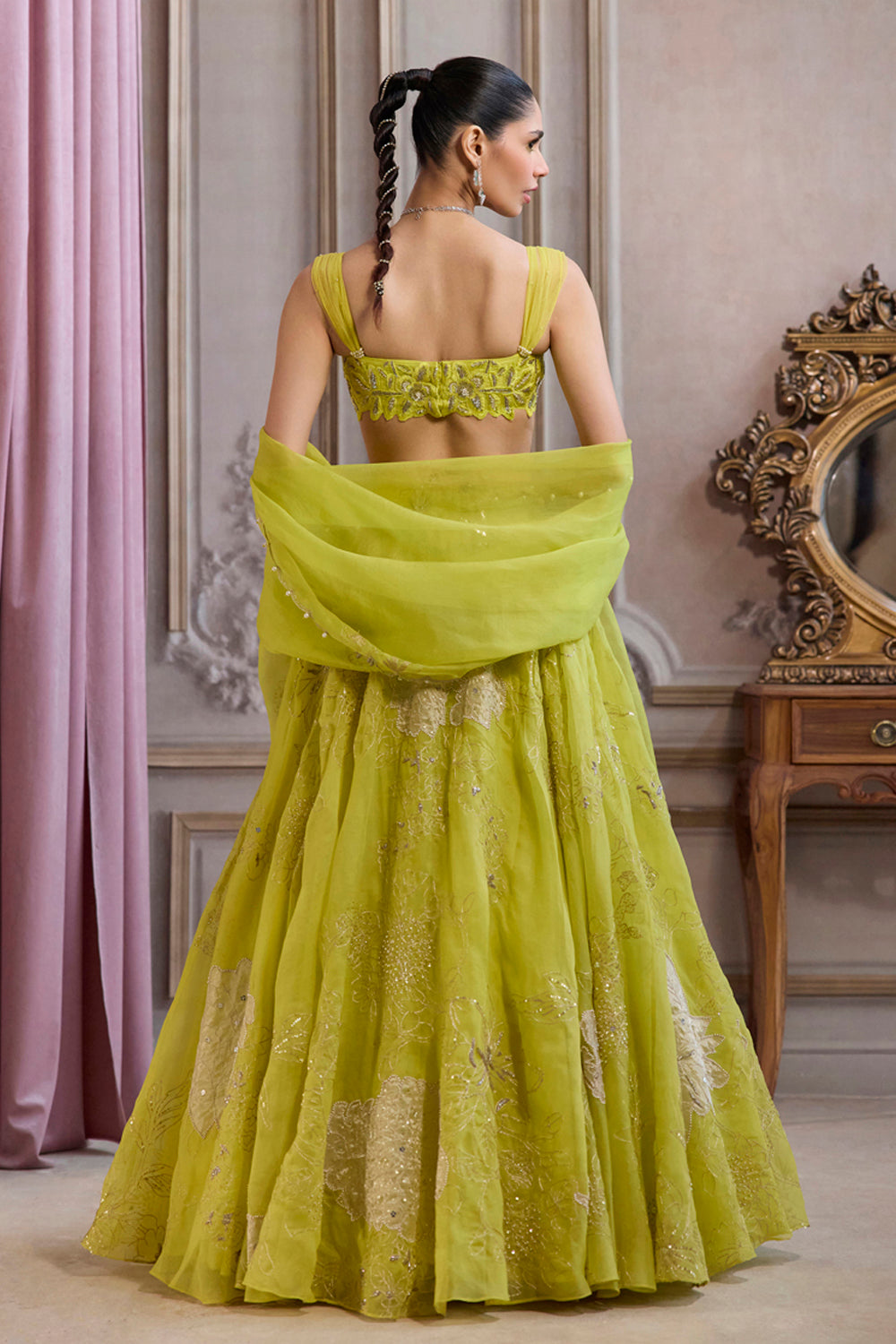 Sanya Gulati - Neon Green Organza Lehenga Set from Param Sundari