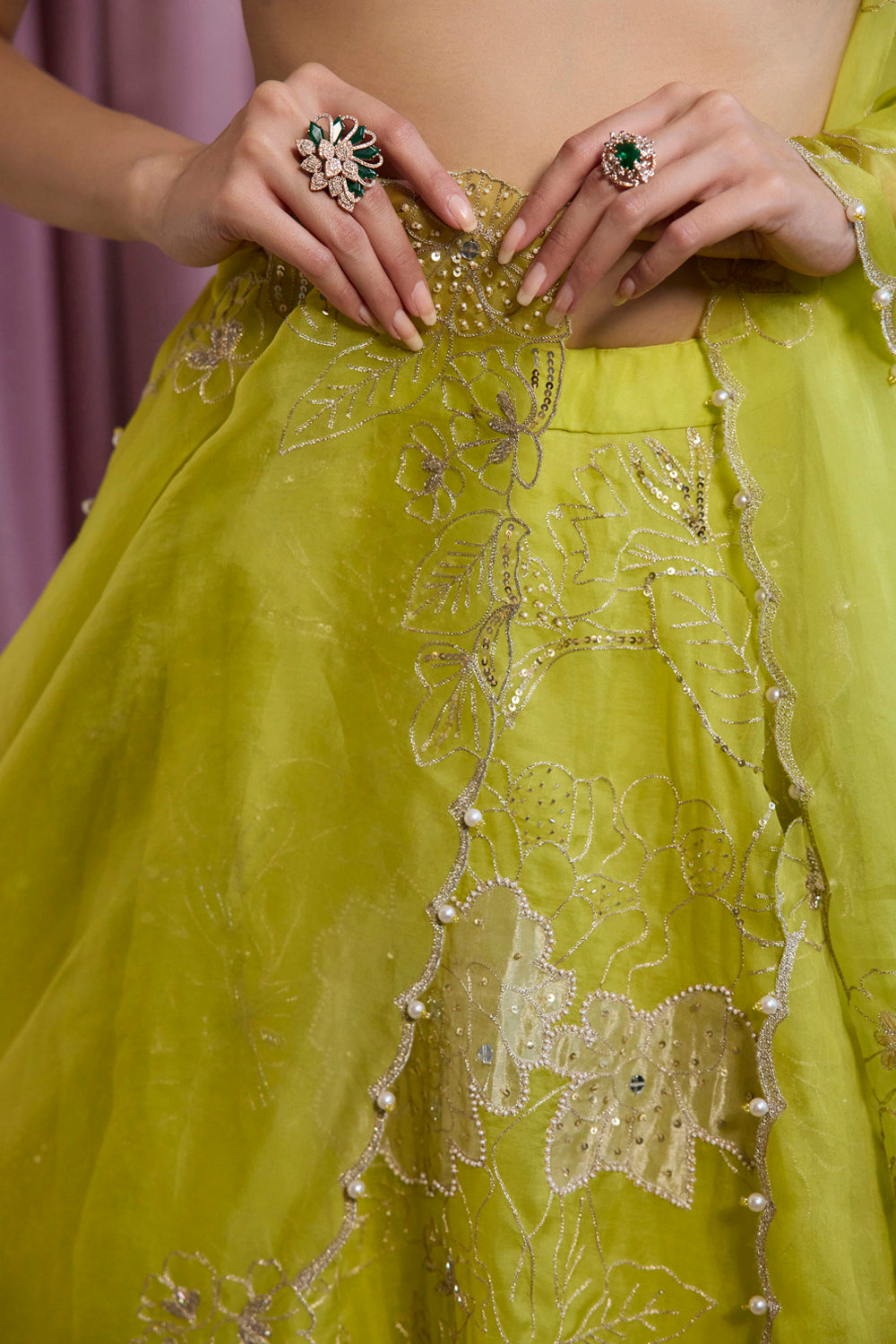 Sanya Gulati - Neon Green Organza Lehenga Set from Param Sundari