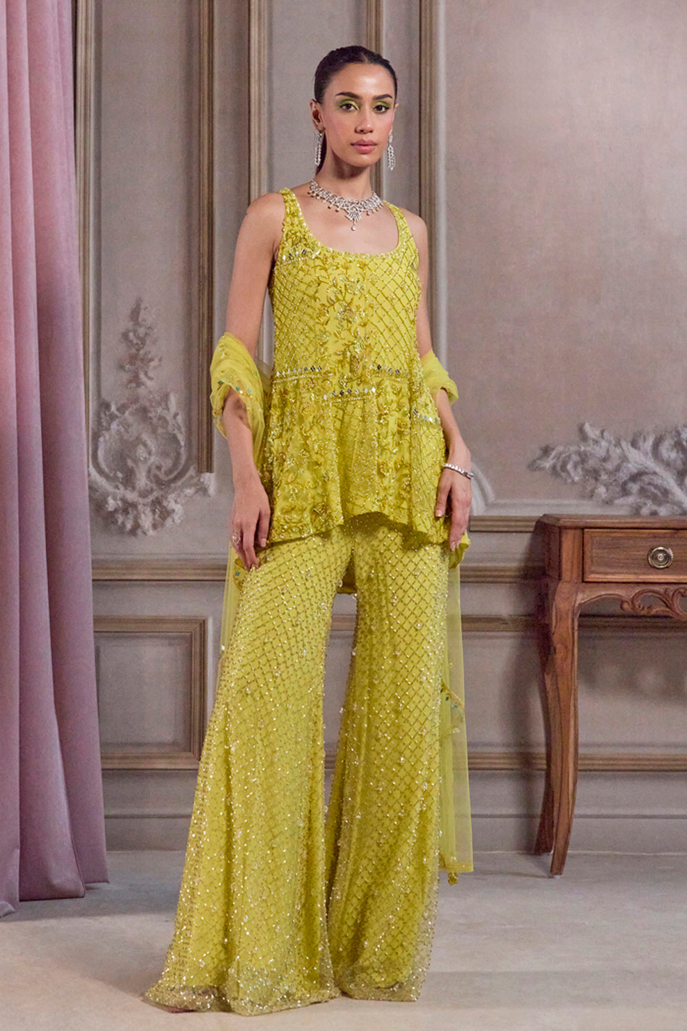 Sanya Gulati - Neon Green Short Kurta and Pants Set from Param Sundari