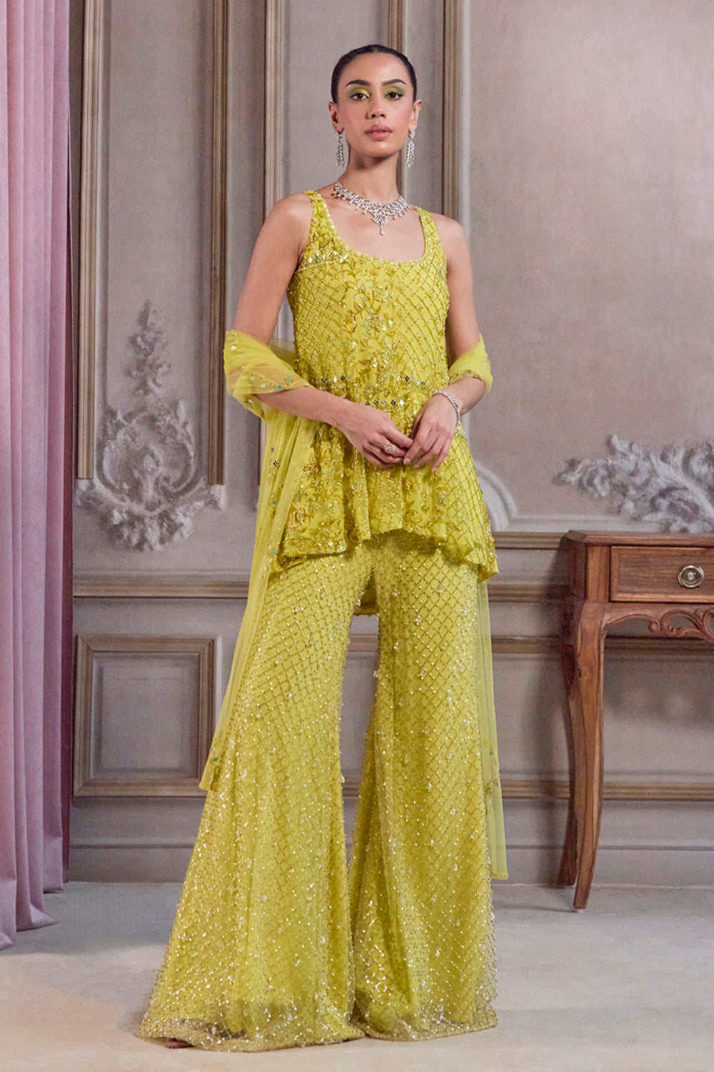 Sanya Gulati - Neon Green Short Kurta and Pants Set from Param Sundari