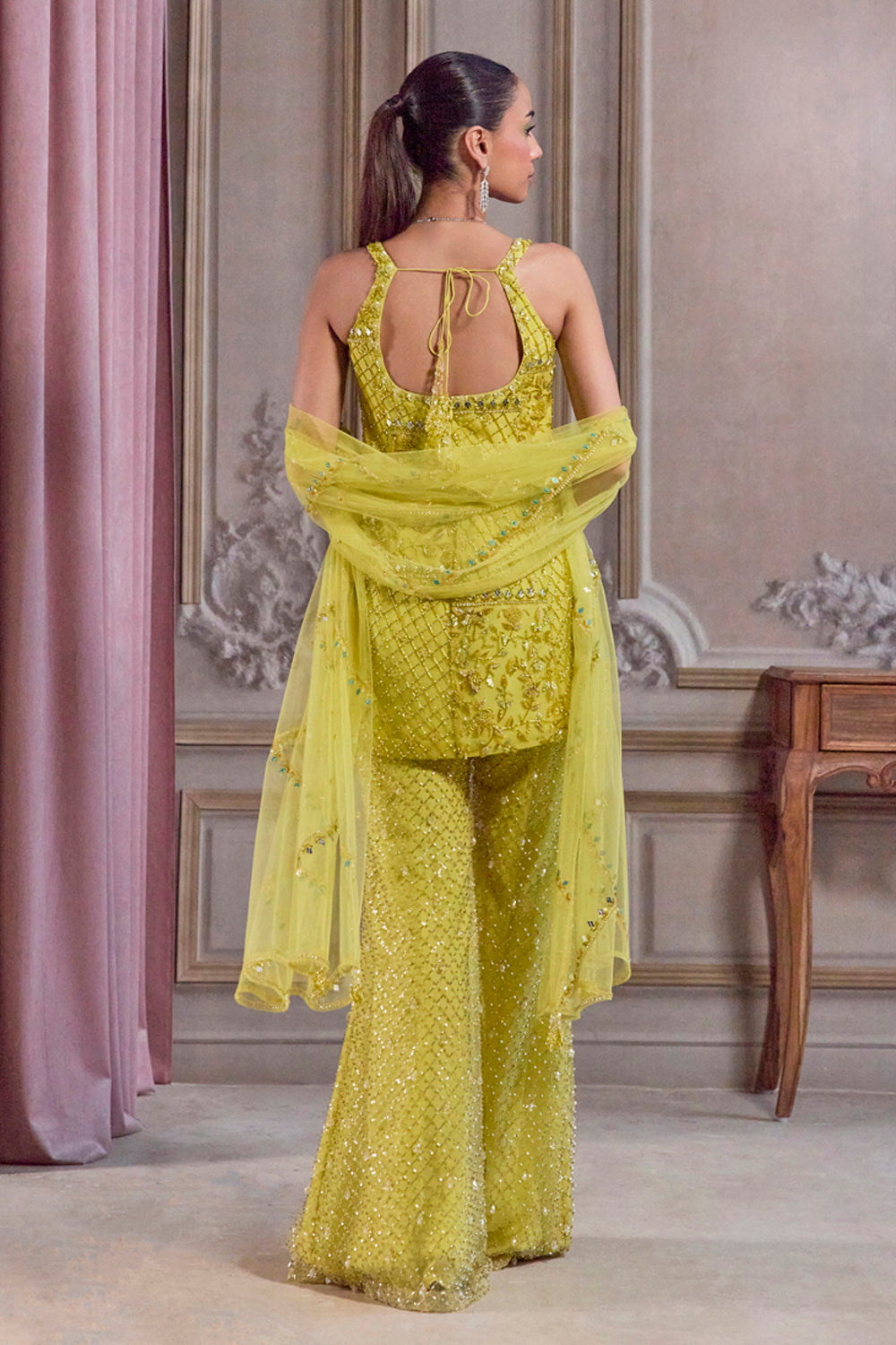 Sanya Gulati - Neon Green Short Kurta and Pants Set from Param Sundari
