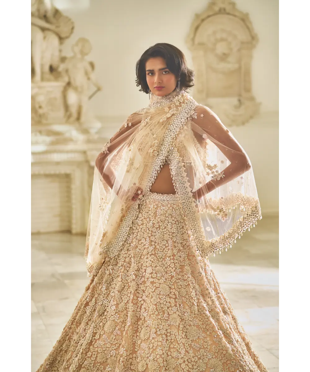 SEEMA GUJRAL- Powder Pink Three-Dimensional Lehenga Set