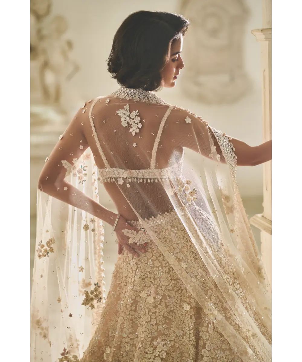 SEEMA GUJRAL- Powder Pink Three-Dimensional Lehenga Set