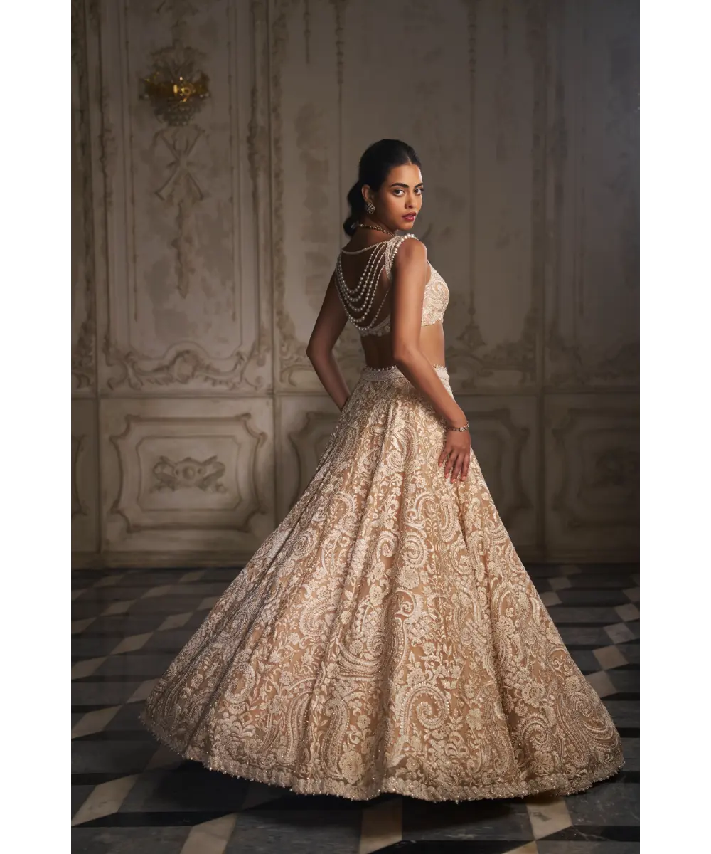 SEEMA GUJRAL- Nude Paisley Lehenga Set