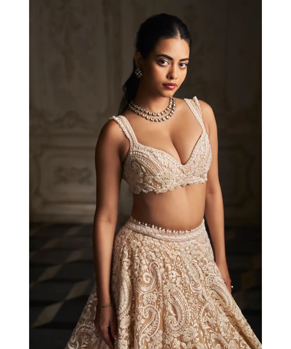 SEEMA GUJRAL- Nude Paisley Lehenga Set