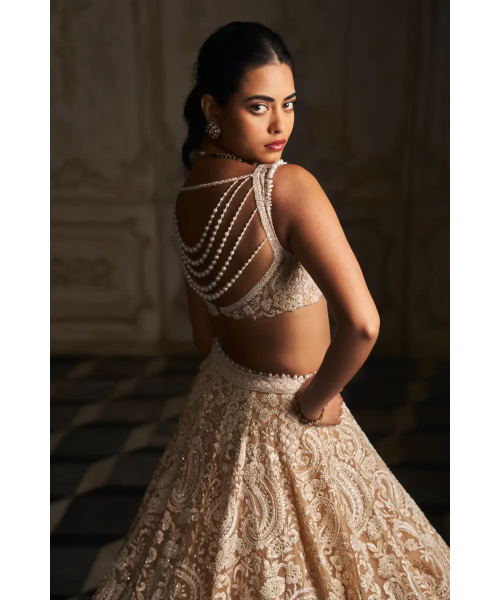 SEEMA GUJRAL- Nude Paisley Lehenga Set