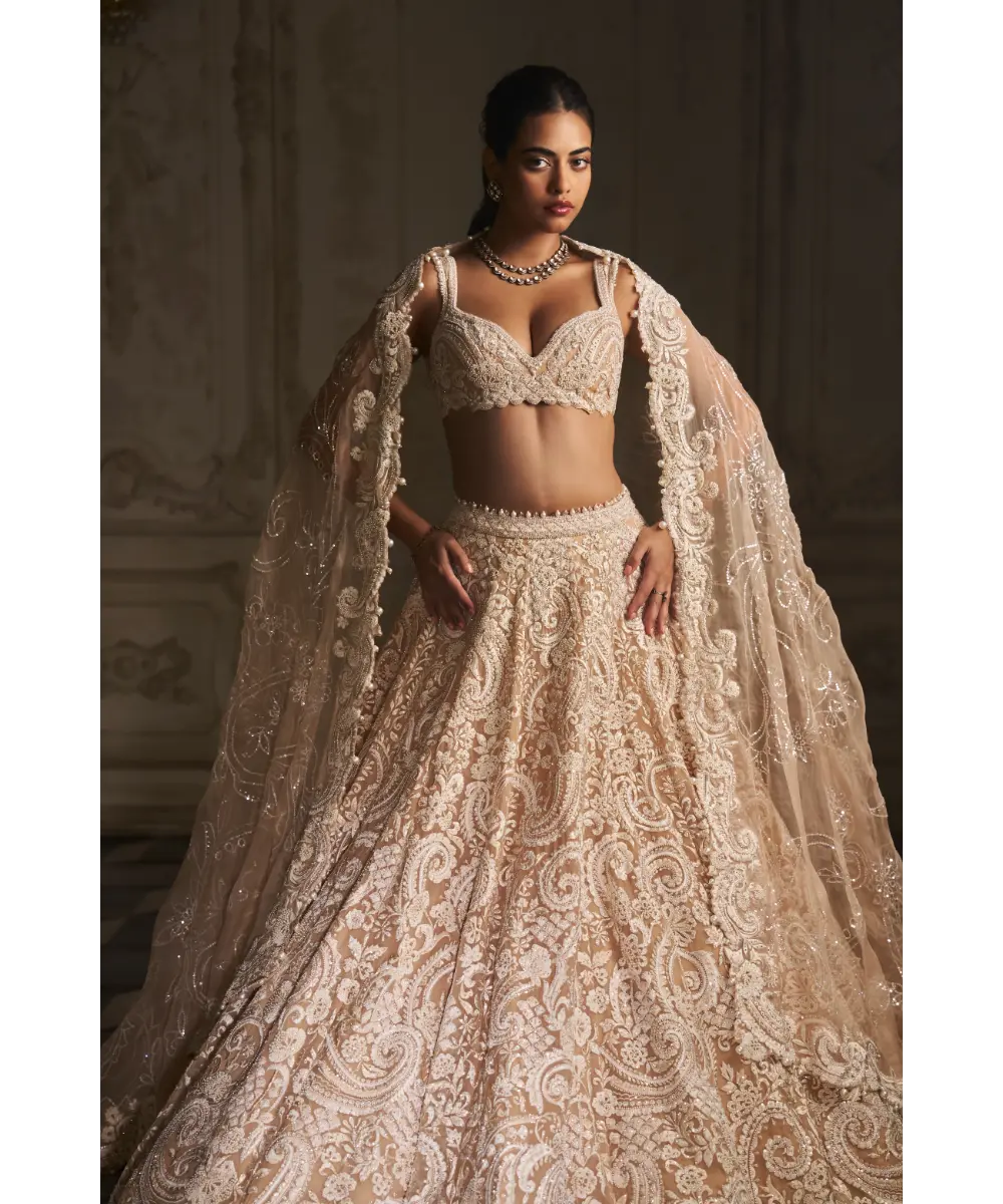 SEEMA GUJRAL- Nude Paisley Lehenga Set