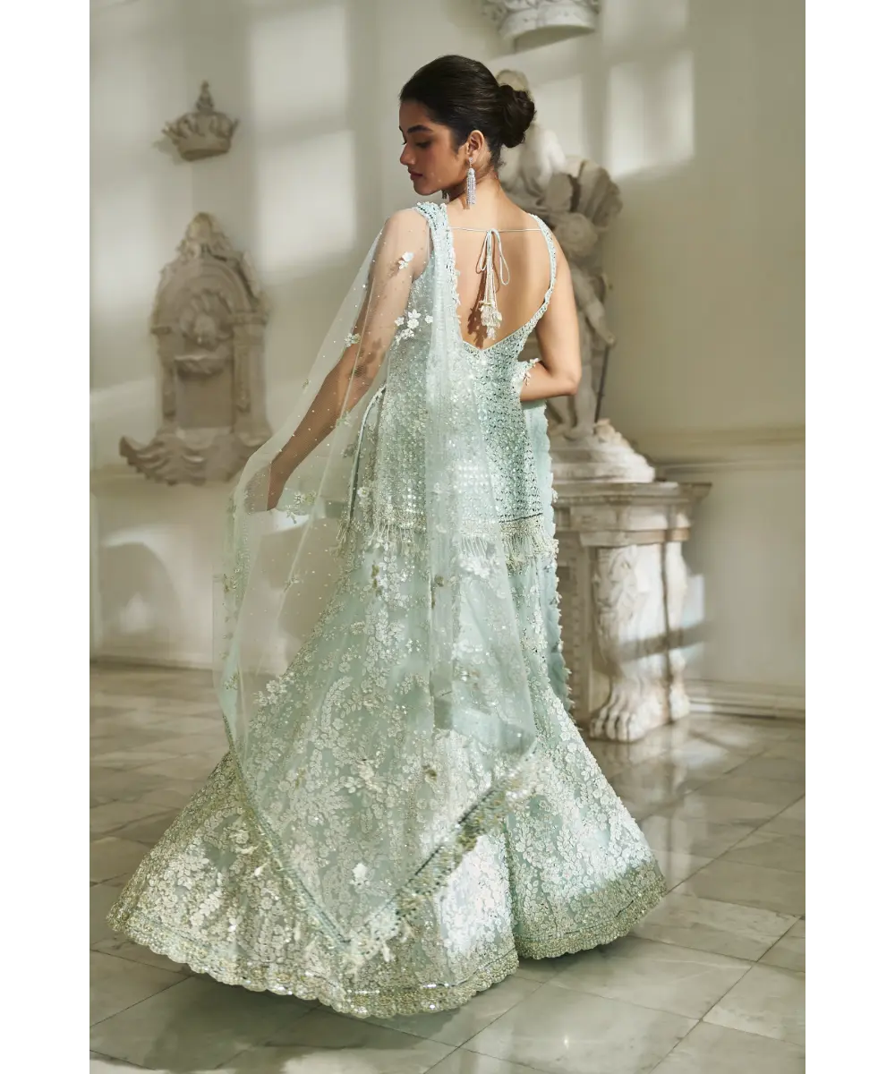 SEEMA GUJRAL- Mint Green Three-Dimensional Sharara Set