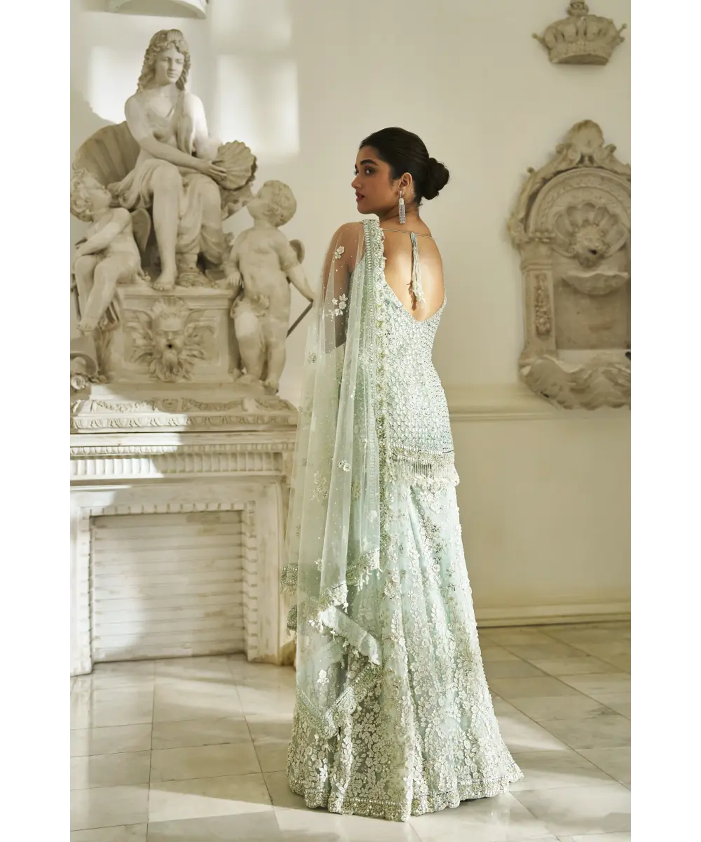 SEEMA GUJRAL- Mint Green Three-Dimensional Sharara Set