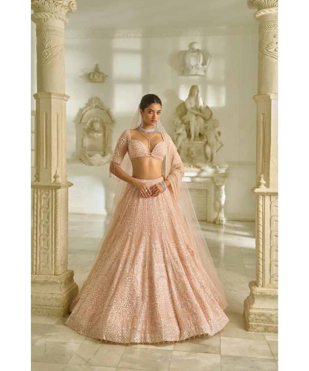 SEEMA GUJRAL- Powder Pink Sequin Lehenga Set