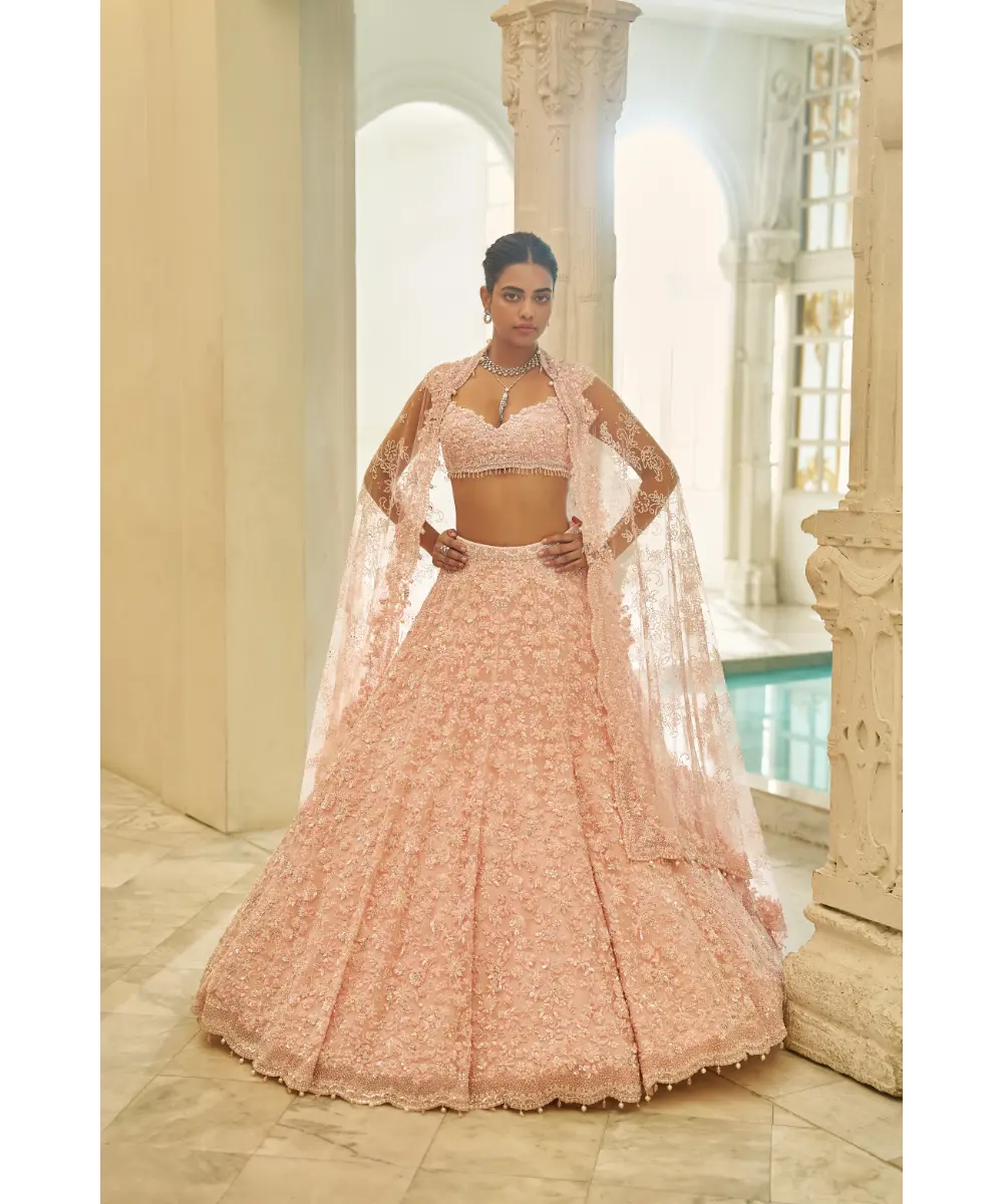 SEEMA GUJRAL- Powder Pink Floral Lehenga Set