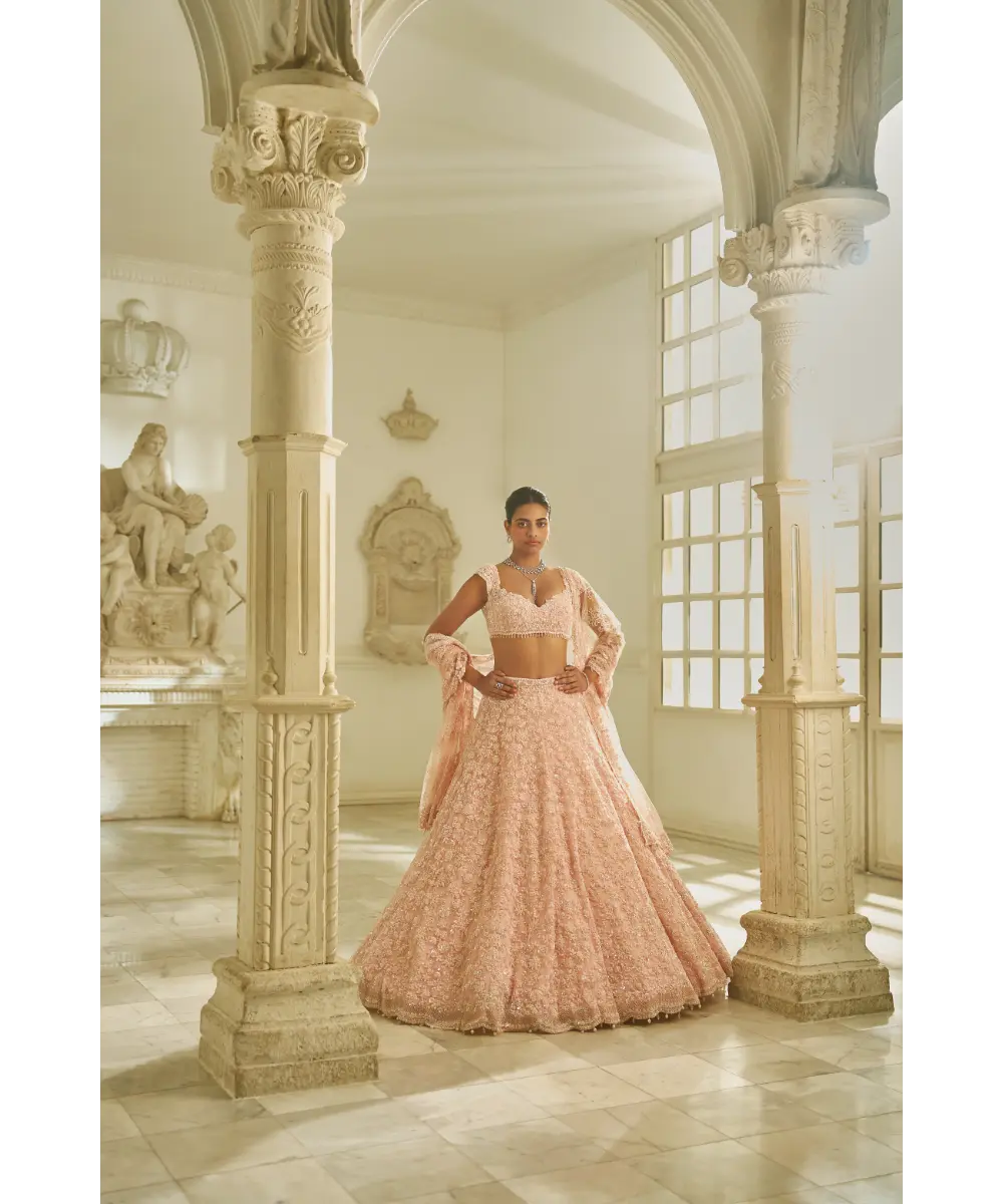 SEEMA GUJRAL- Powder Pink Floral Lehenga Set