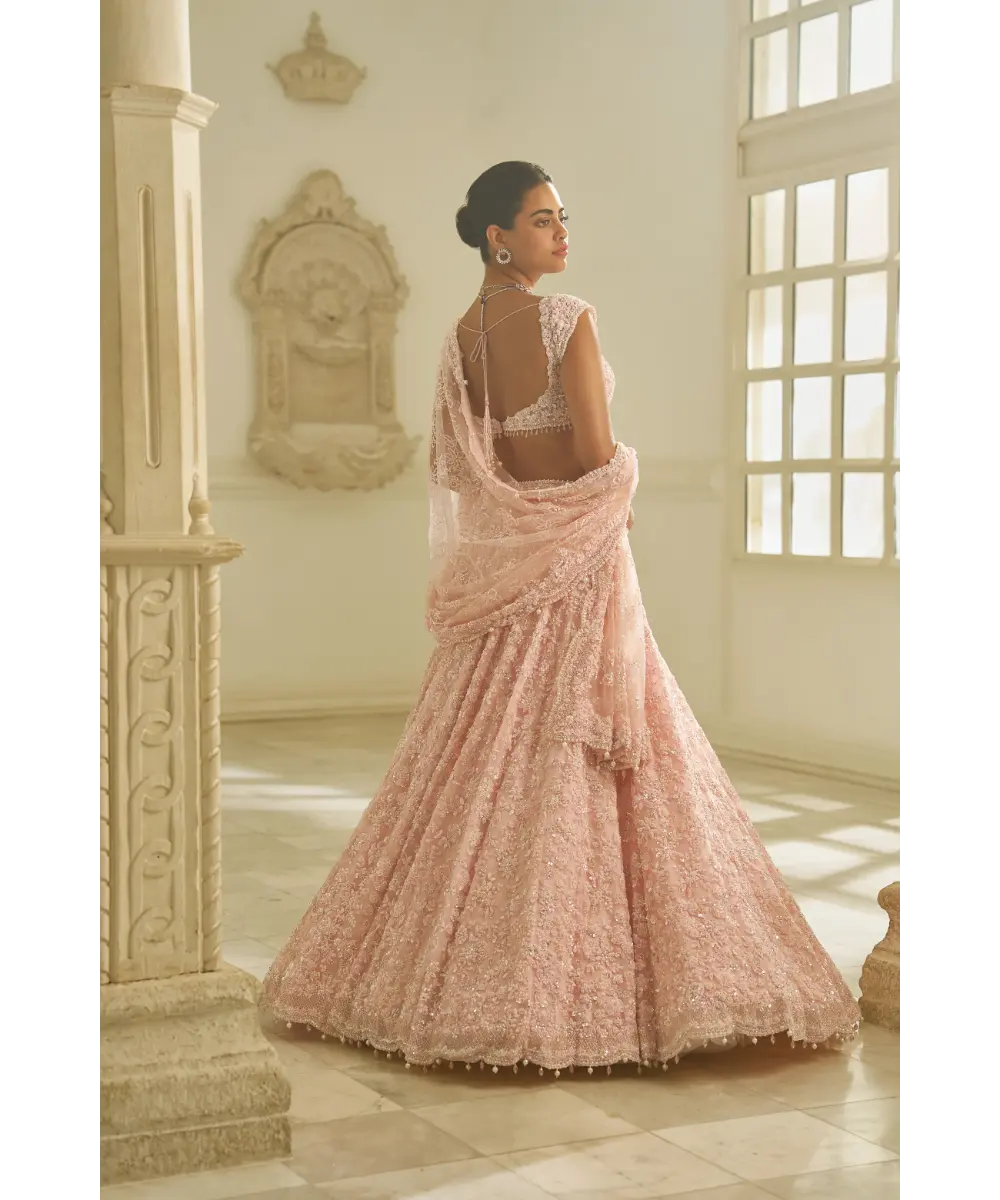 SEEMA GUJRAL- Powder Pink Floral Lehenga Set