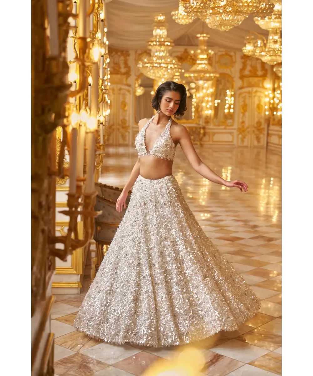 SEEMA GUJRAL- White Sequin Lehenga Set