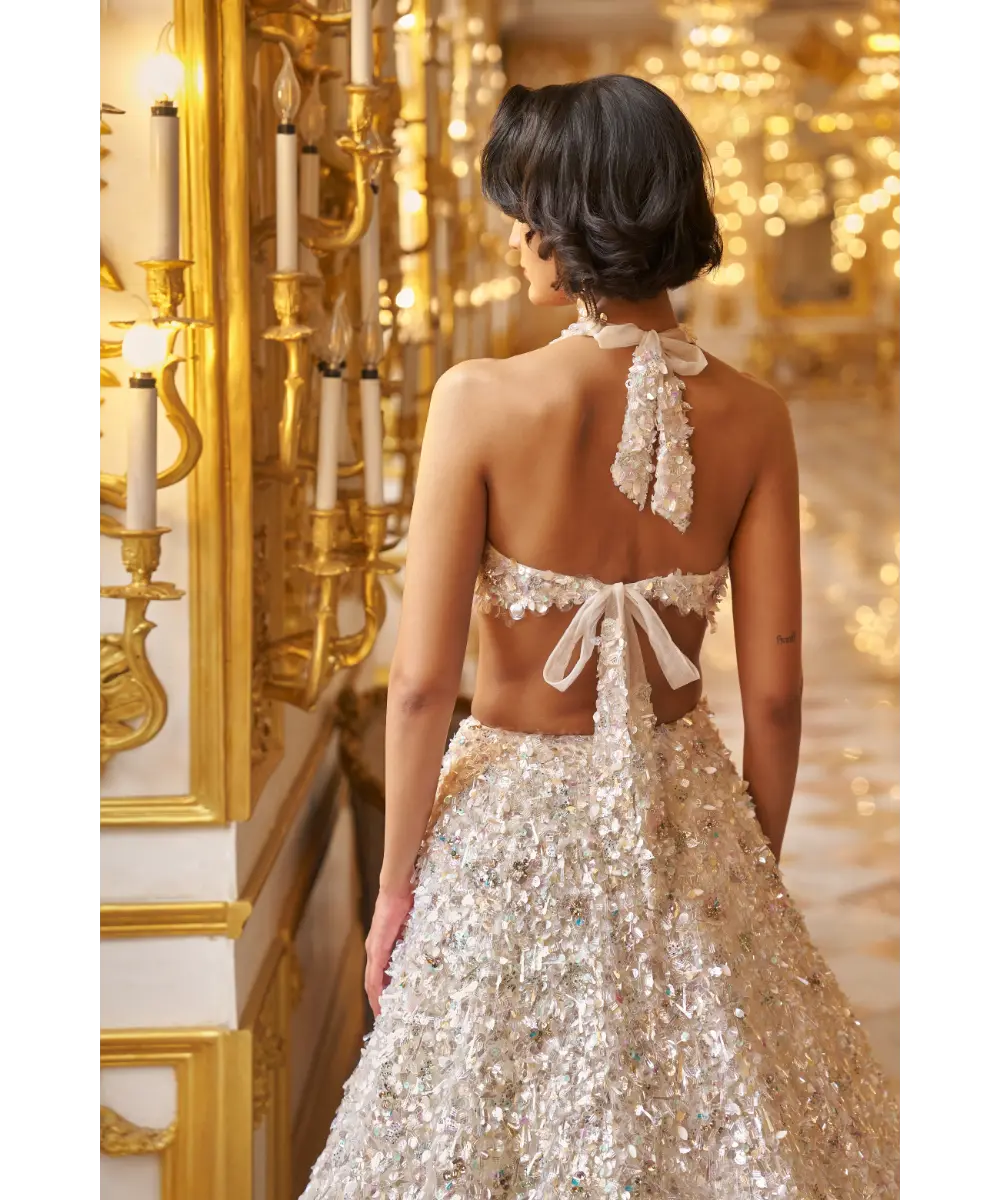 SEEMA GUJRAL- White Sequin Lehenga Set