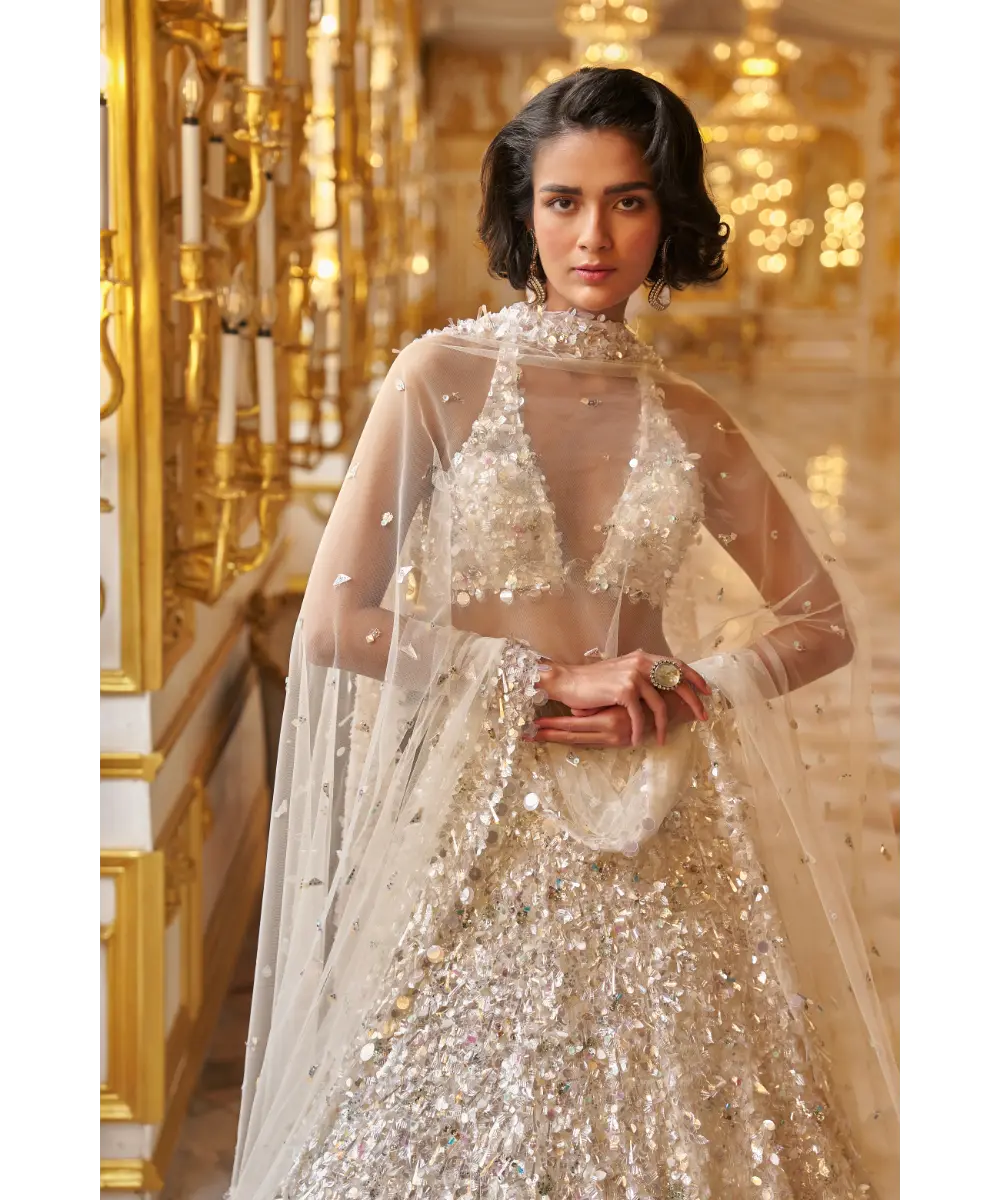 SEEMA GUJRAL- White Sequin Lehenga Set