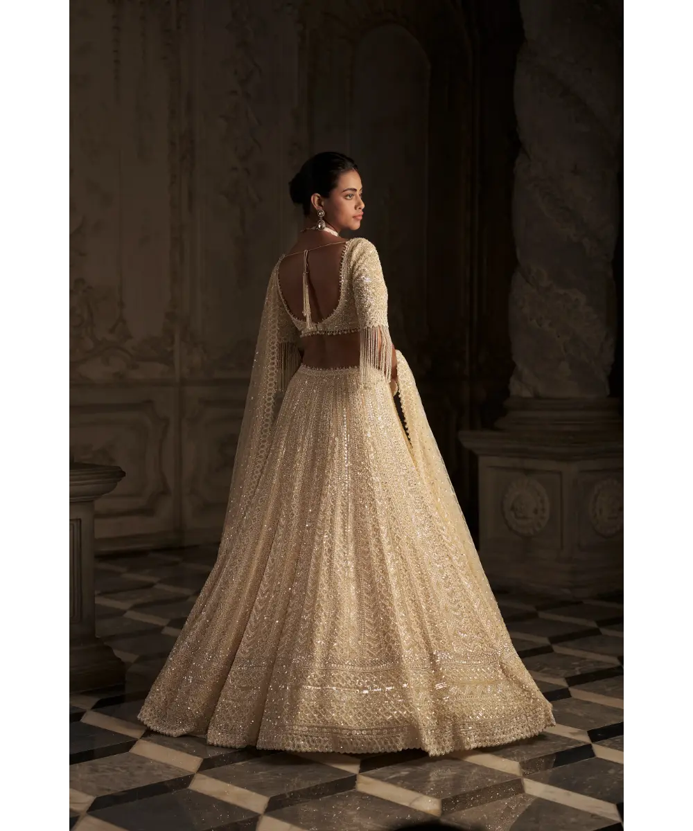 SEEMA GUJRAL- Cream Pearl Lehenga Set