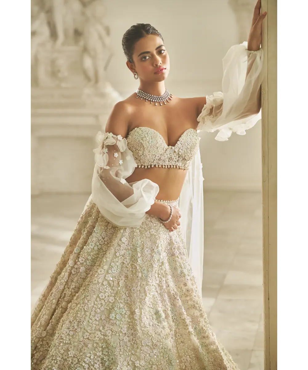 SEEMA GUJRAL- Multi-Coloured Three-Dimensional Lehnega Set