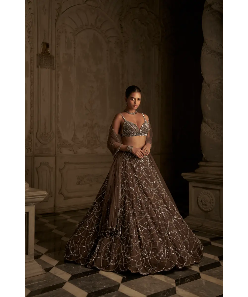 SEEMA GUJRAL- Coffee Chandelier Lehenga Set