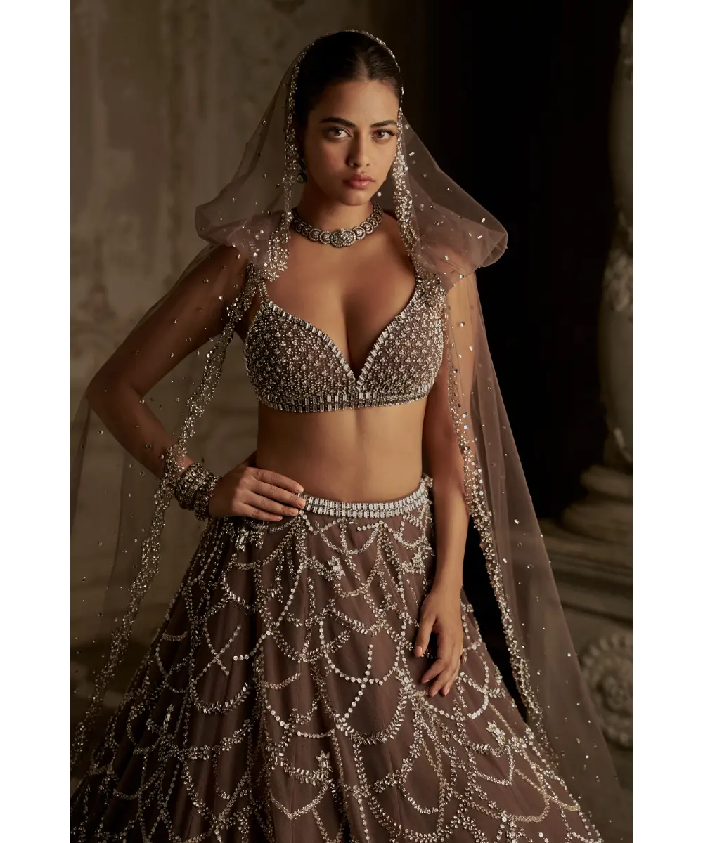 SEEMA GUJRAL- Coffee Chandelier Lehenga Set