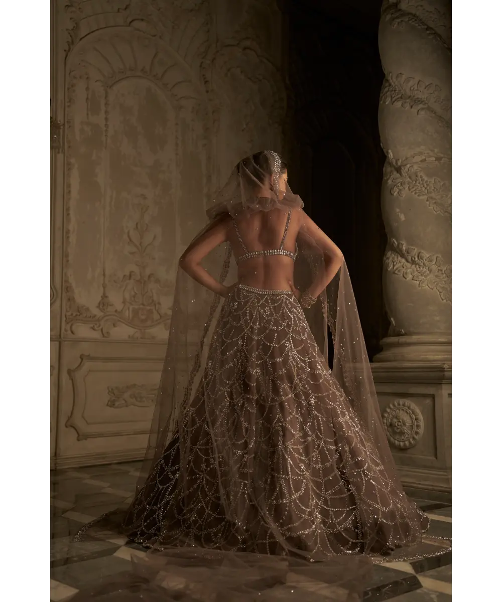 SEEMA GUJRAL- Coffee Chandelier Lehenga Set