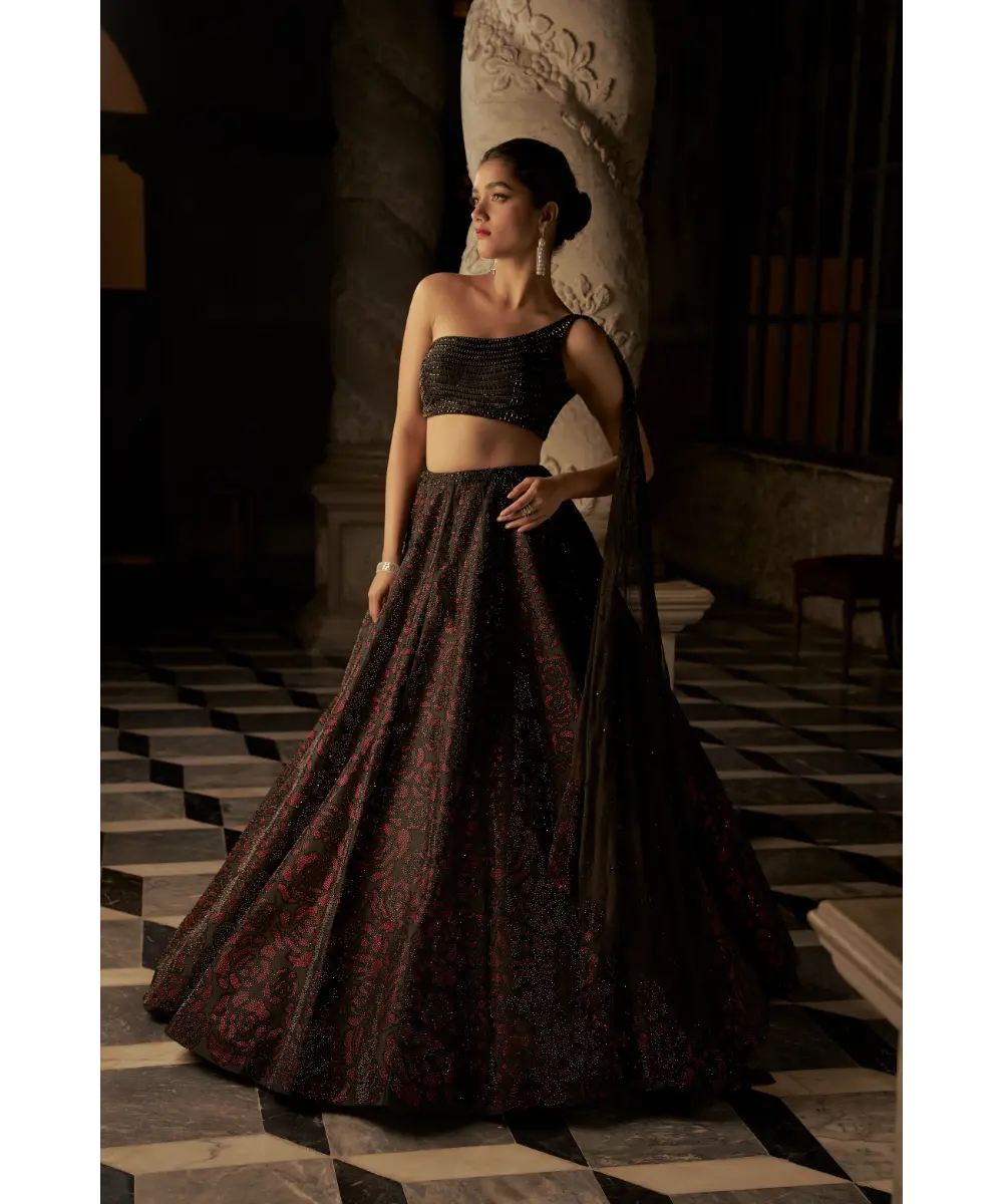 SEEMA GUJRAL- Black Crystal Lehnega Set