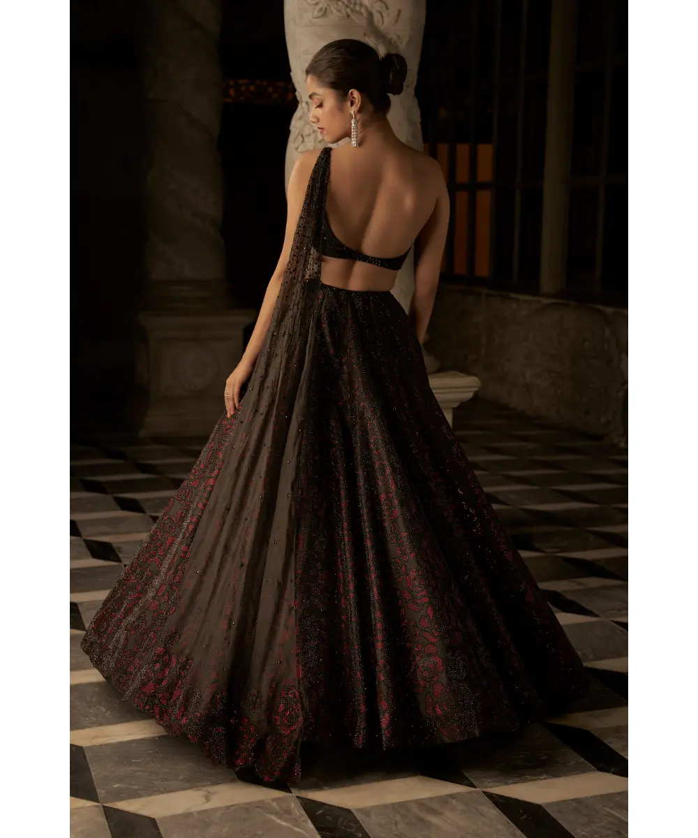 SEEMA GUJRAL- Black Crystal Lehnega Set