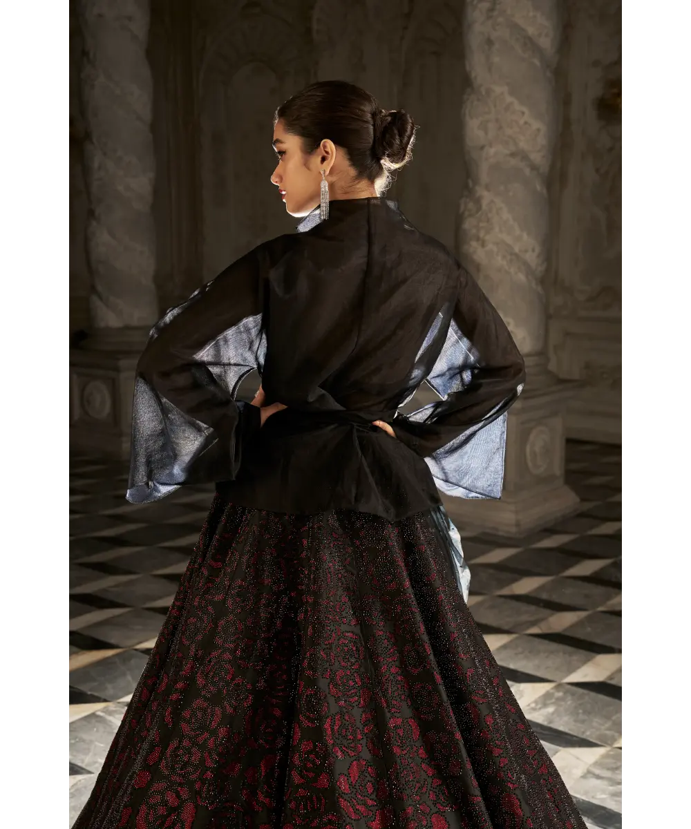 SEEMA GUJRAL- Black Crystal Lehnega Set