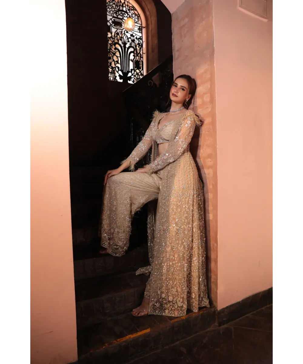 KALIGHATA - Shimmer Grey jacket sharara