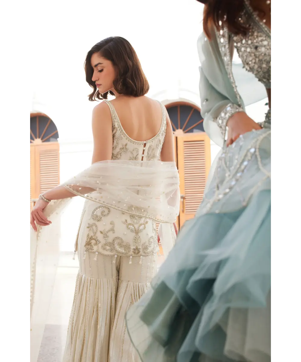 SANYA GULATI - Pearl White Kurta Sharara Set