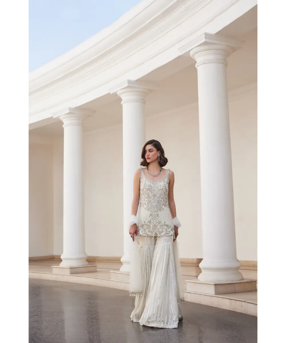 SANYA GULATI - Pearl White Kurta Sharara Set