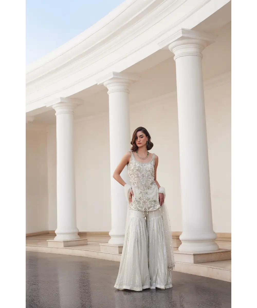 Pearl White Kurta Sharara Set