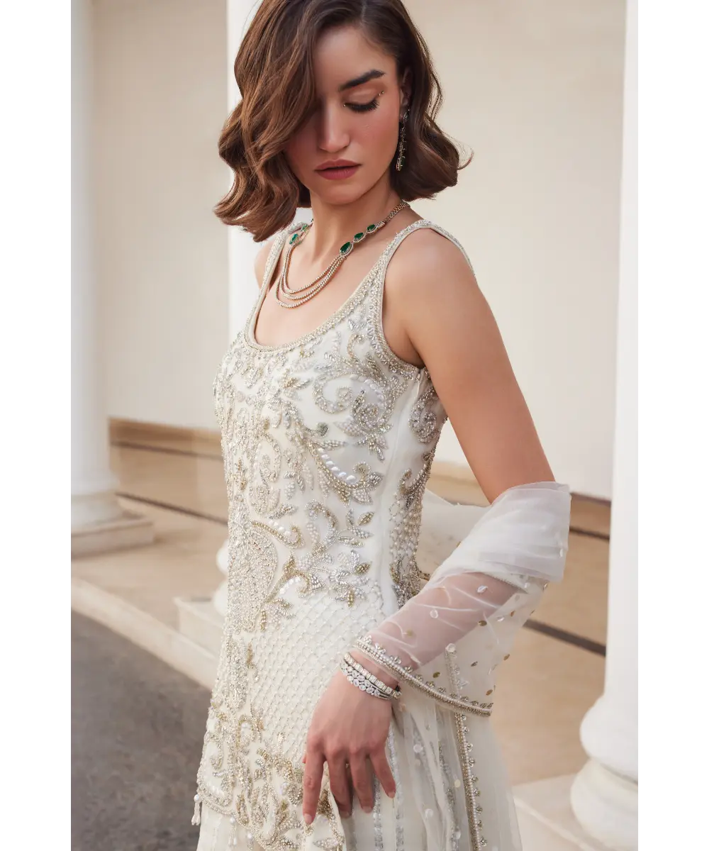 Pearl White Kurta Sharara Set