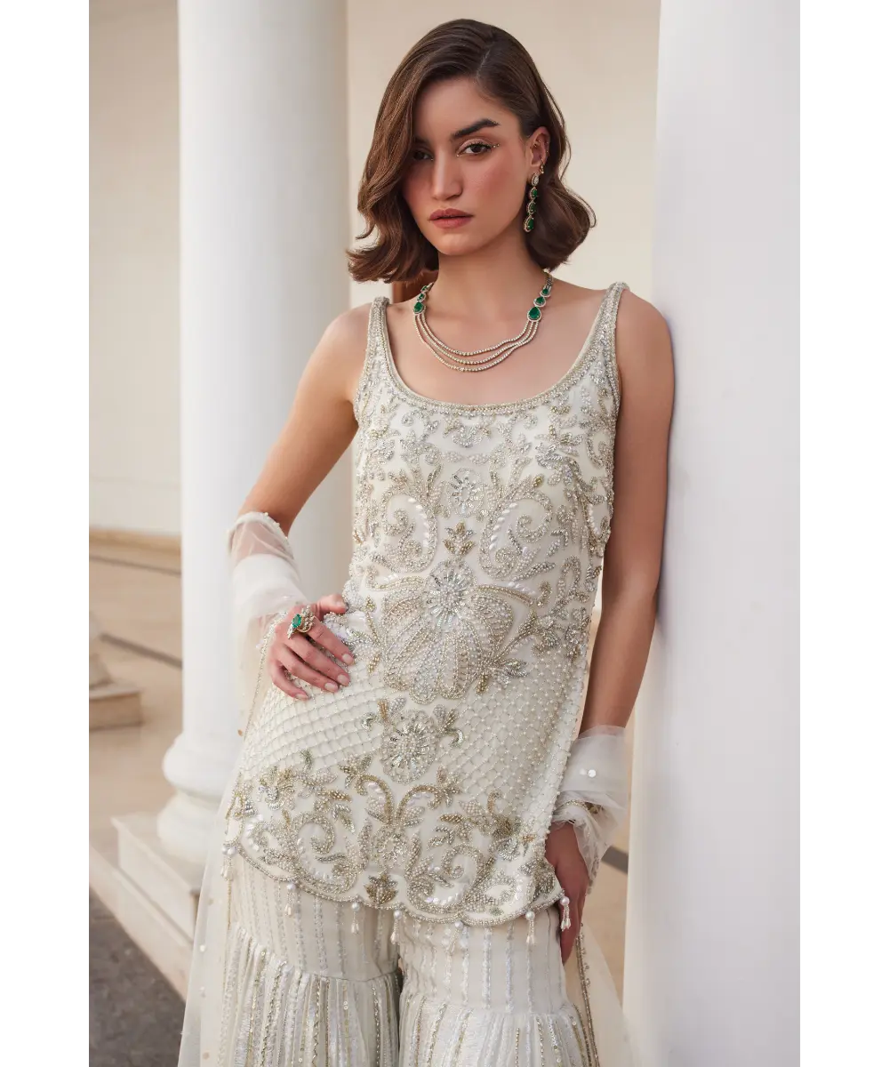 Pearl White Kurta Sharara Set