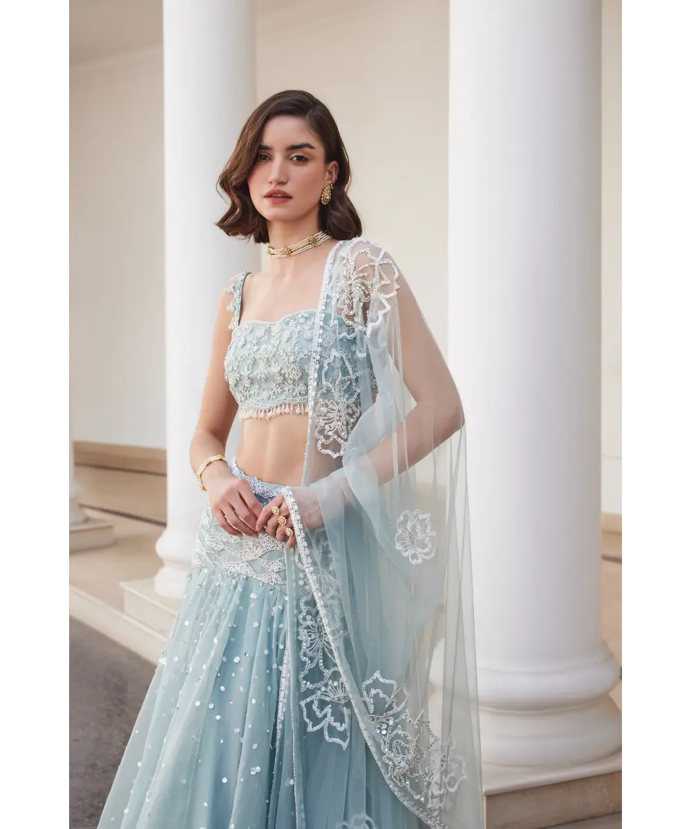 SANYA GULATI- Powder Blue Organza Skirt and Bustier
