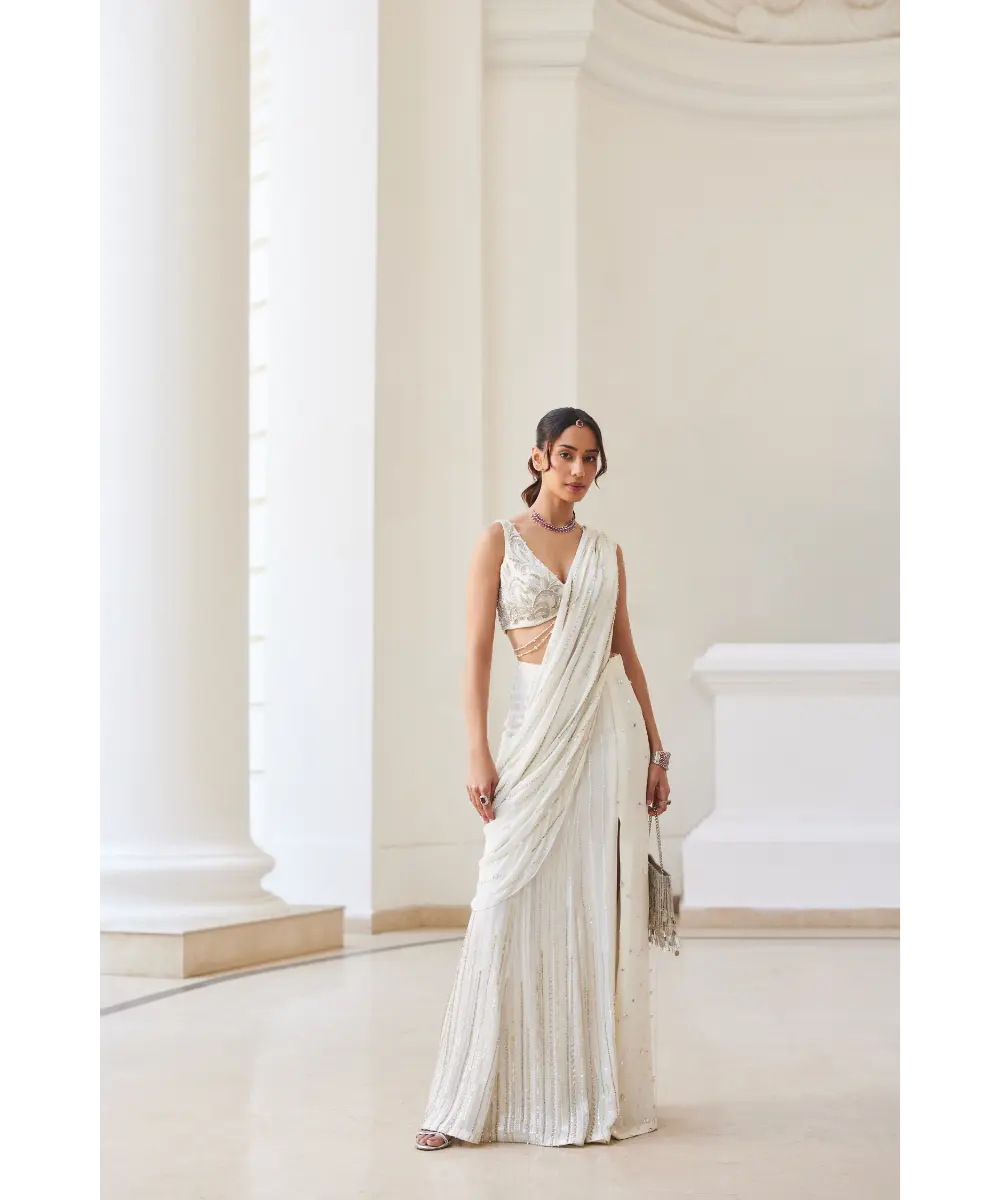 SANYA GULATI - Pearl White Slit Saree
