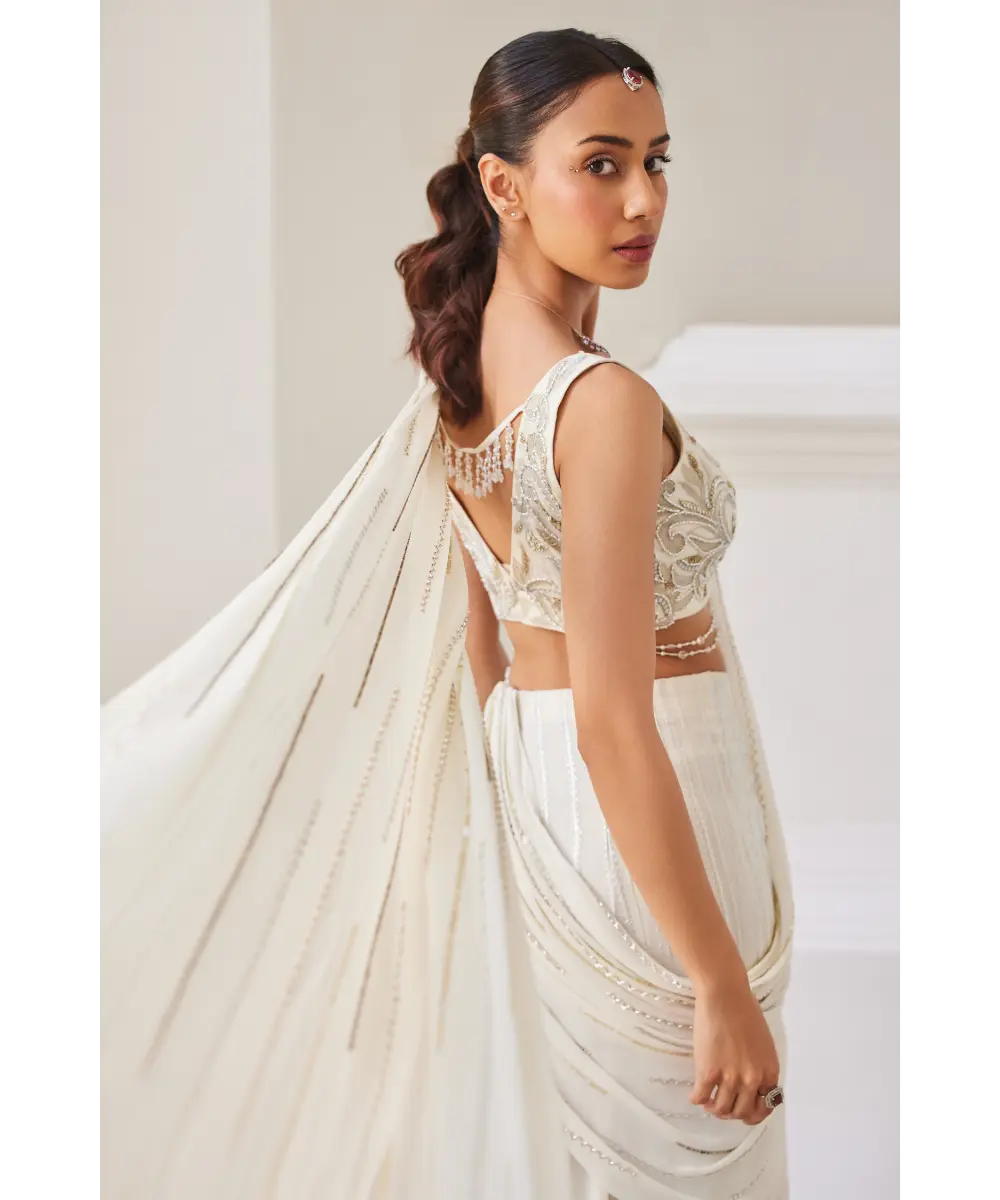 SANYA GULATI - Pearl White Slit Saree